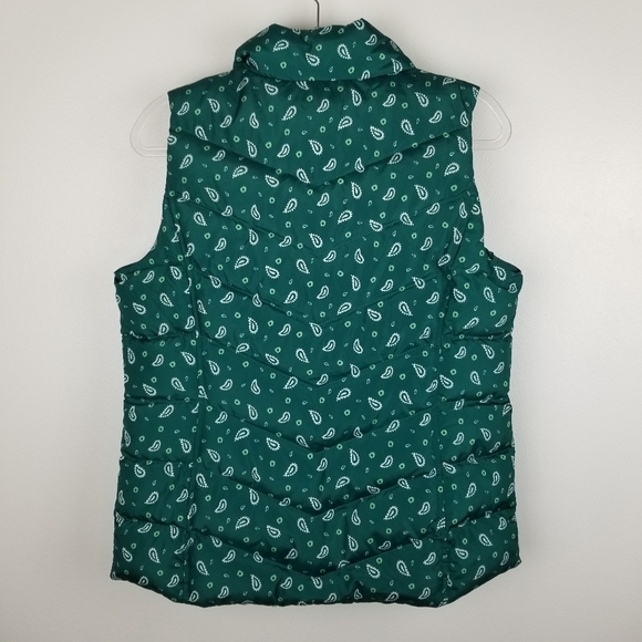Lands' End Evergreen Bandana Paisley Puffer Down Vest NWT size Small - Picture 2 of 10